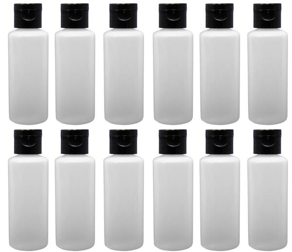 12-2-ounce Travel Bottles with Flip Caps (Black Cap)