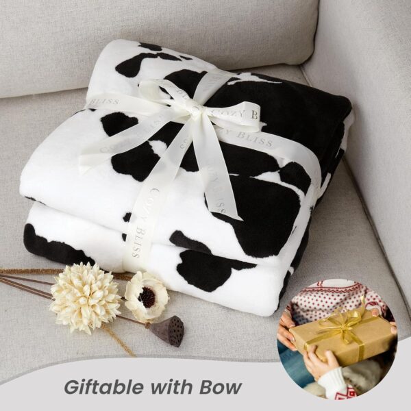 Cozy Bliss Cow Print Throw Blanket Non Shedding MilkyPlush™ Fleece 330GSM Thick Blankets Western Room Decor Super Soft Warm for Adults Kids Girl Gifts Bedroom Couch Sofa Travel Black White 90"x90" - Image 5