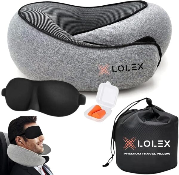 LOLEX Travel Pillows for Airplanes, 2024 New Travel Pillow, Airplane Neck Pillow for Travel, Aircraft Memory Foam Flight Pillow, Best Travel Neck Pillow for Airplane, with Eye Mask & Ear Plugs