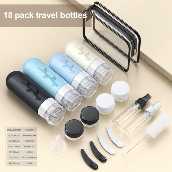 18 Pcs Travel Bottles for Toiletries, Silicone Travel Size Toiletries of Travel Containers Set, Refillable & Leakproof Travel Bottles Kit with TSA Approved Travel Size Bottles (black) - Image 4