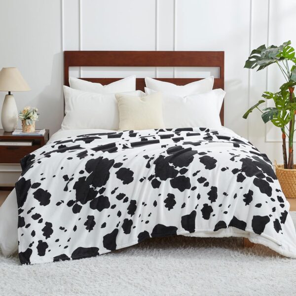 Cozy Bliss Cow Print Throw Blanket Non Shedding MilkyPlush™ Fleece 330GSM Thick Blankets Western Room Decor Super Soft Warm for Adults Kids Girl Gifts Bedroom Couch Sofa Travel Black White 90"x90" - Image 3