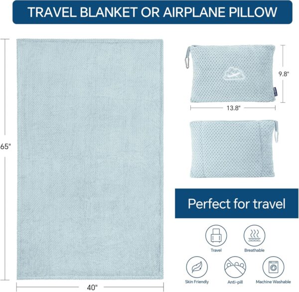 BEDELITE Travel Blanket Airplane Compact with Bag, Portable and Packable 2 in 1 Jacquard Travel Pillow and Blanket Set, Airplane Blanket Travel Essentials with Luggage Sleeve & Backpack Clip, Blue - Image 4