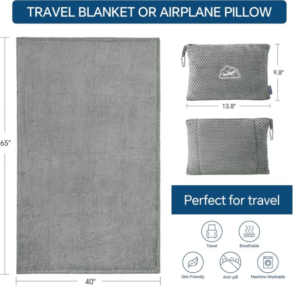 BEDELITE Travel Blanket Airplane Compact with Bag, Portable and Packable 2 in 1 Jacquard Travel Pillow and Blanket Set, Airplane Blanket Travel Essentials with Luggage Sleeve & Backpack Clip, Grey - Image 4