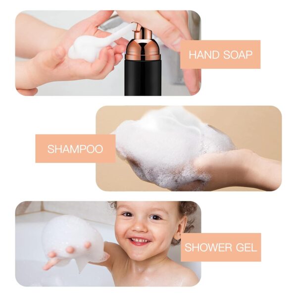 2oz Foam Pump Bottle (3PCS) Empty Travel Foaming Dispenser for Hand Soap, Lash Cleanser, Shampoo (60ml, Rose Gold &Black - Image 3