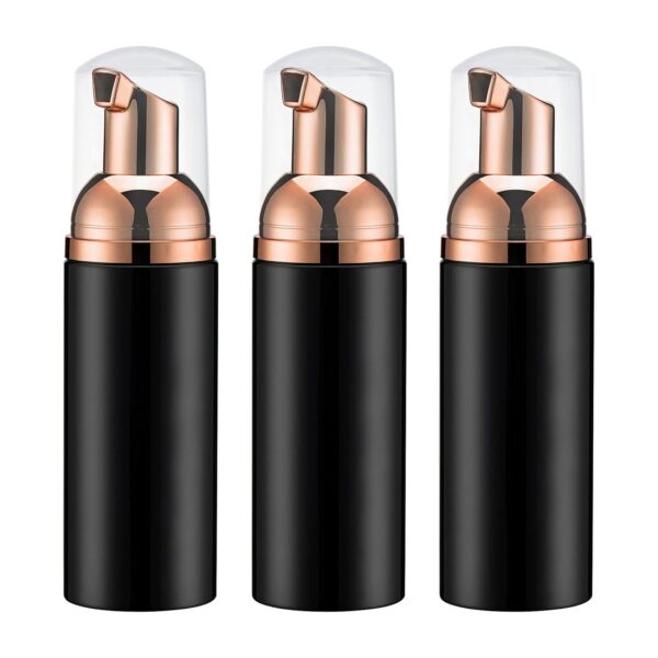 2oz Foam Pump Bottle (3PCS) Empty Travel Foaming Dispenser for Hand Soap, Lash Cleanser, Shampoo (60ml, Rose Gold &Black