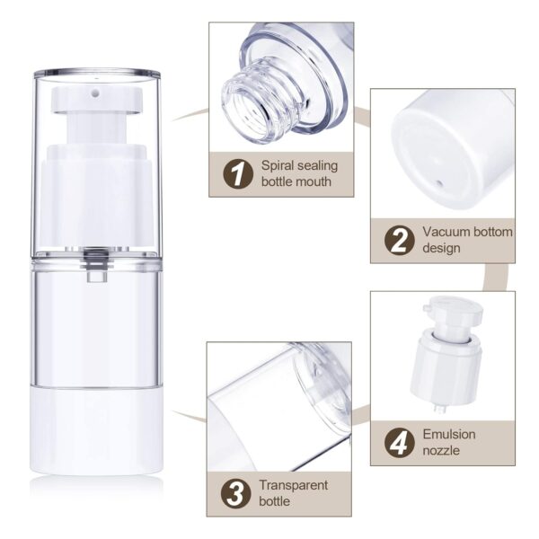 12 Pcs 15 ml Airless Pump Bottles 0.5 oz Travel Pump Bottle Dispenser Refillable Cosmetic Cream Jar Vacuum Makeup Pump Containers Plastic Pump Press Bottles for Lotion Perfume - Image 3