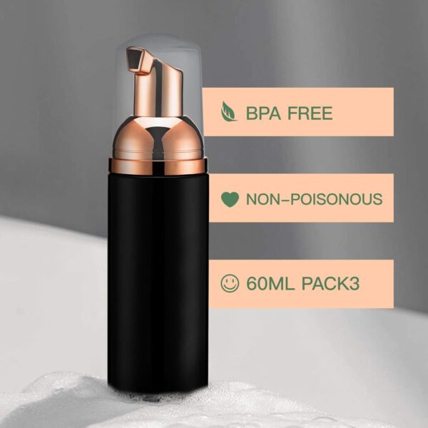 2oz Foam Pump Bottle (3PCS) Empty Travel Foaming Dispenser for Hand Soap, Lash Cleanser, Shampoo (60ml, Rose Gold &Black - Image 2