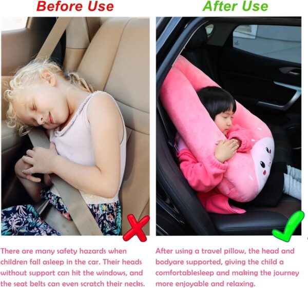 Kids Travel Pillow for Car Seat with Hand Muff, Cartoon Neck & Headrest Seat Belt Pillow for Car Road Trips Long-Distance Travel Sleeping Pillow for Adults and Children, Avocado - Image 2