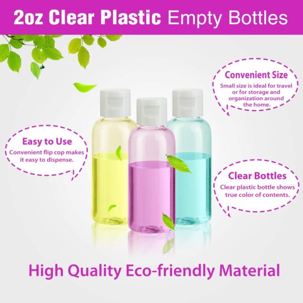 30 Pcs 2 oz Clear Plastic Empty Bottles, Travel Size Bottles with Flip Cap Small Bottles for Liquids Toiletries Shampoo Lotion Conditioner - Image 5