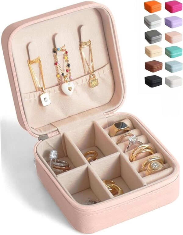 Travel Jewelry Case Small Jewelry Box Mini Travel Essentials for Women, Travel Jewelry Organizer, Bridesmaid Gifts Bridesmaid Proposal Gifts for Women Her, Travel Accessories to Store(1pc pink peach)