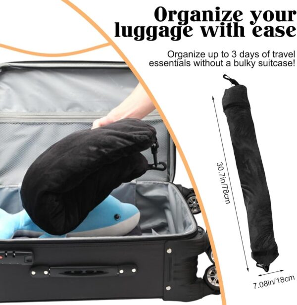 Stuffable Neck Pillow, Travel Neck Pillow Storage Bag for Airplanes, Tube Travel Neck Pillow Stuff with Clothes, No Extra Baggage Fees, Fits 3+ Days of Travel Essentials, No Filler (Black) - Image 2