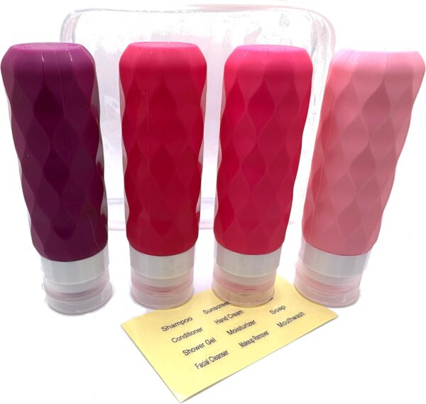 Travel Size Toiletries Containers, Shampoo Travel Bottles, Silicone Travel Bottles 3 oz, TSA Approved Travel Size Container, Leak Proof Refillable Squeezable, (4 Pack) (Pretty in Pink)