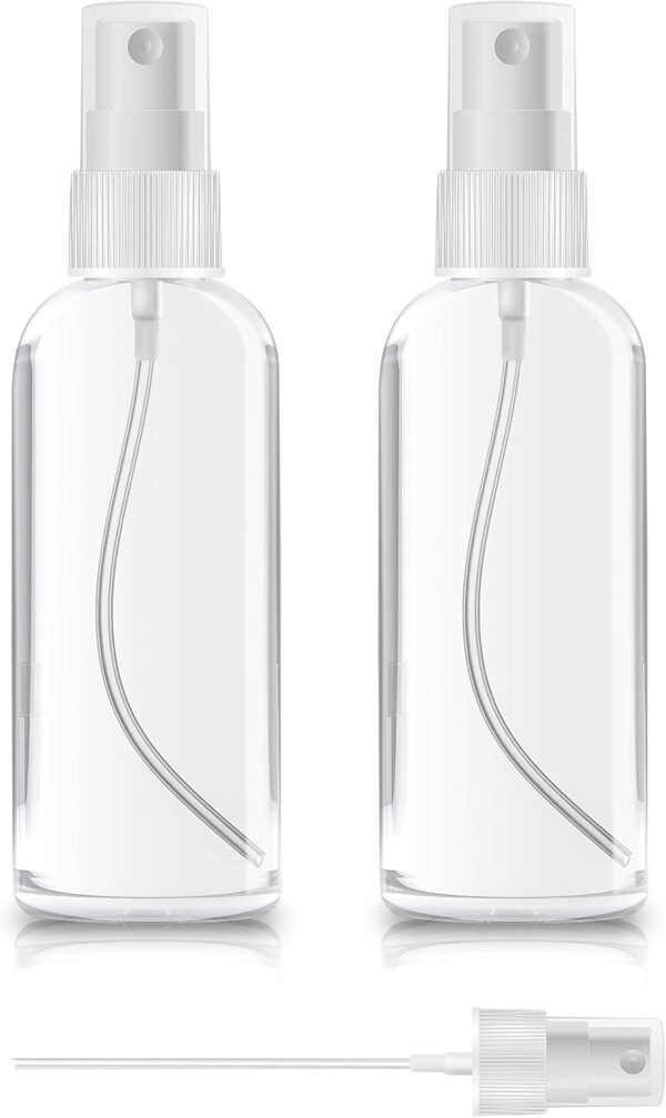 2 Pack Spray Bottles 1oz Clear Plastic Empty Refillable Mini Spritzer for Travel, Cleaning, Gardening, Skin Care Atomizer for Essential Oils, Perfume