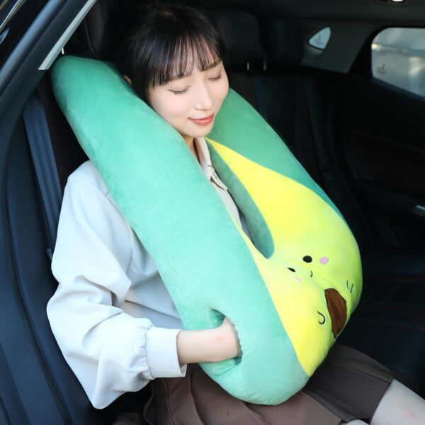 Kids Travel Pillow for Car Seat with Hand Muff, Cartoon Neck & Headrest Seat Belt Pillow for Car Road Trips Long-Distance Travel Sleeping Pillow for Adults and Children, Avocado