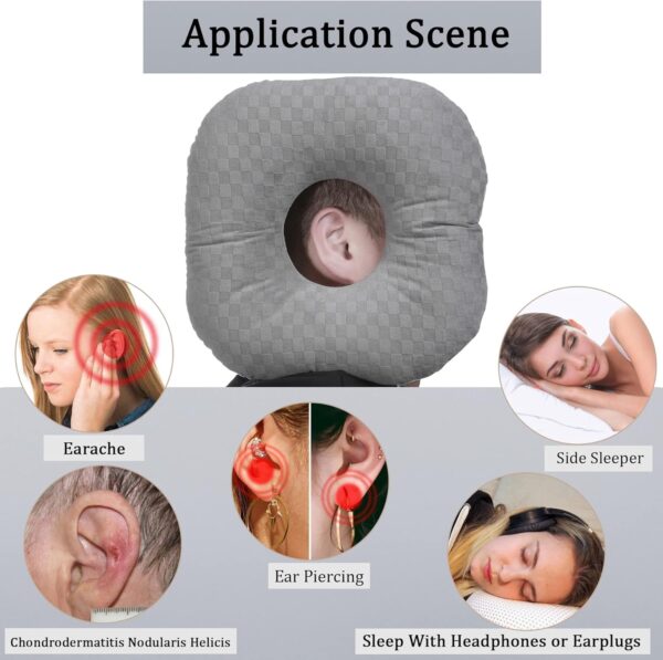 Ear Piercing Pillow for Side Sleepers with an Ear Hole for CNH and Ear Pain Ear Inflammation Pressure Sores, Cotton O-Shaped Side Sleeping Pillow, Ear Guard Pillow - Image 2