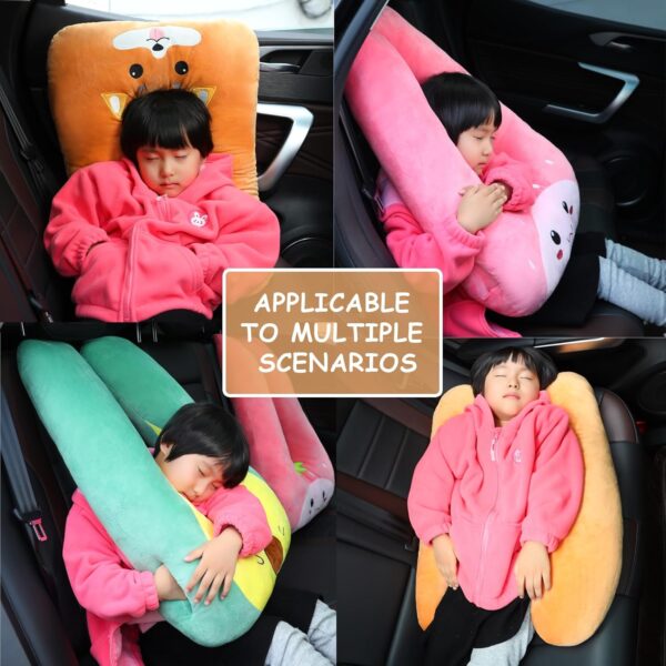 Kids Travel Pillow for Car Seat with Hand Muff, Cartoon Neck & Headrest Seat Belt Pillow for Car Road Trips Long-Distance Travel Sleeping Pillow for Adults and Children, Avocado - Image 6