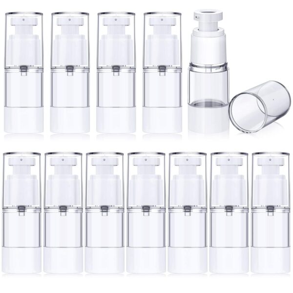 12 Pcs 15 ml Airless Pump Bottles 0.5 oz Travel Pump Bottle Dispenser Refillable Cosmetic Cream Jar Vacuum Makeup Pump Containers Plastic Pump Press Bottles for Lotion Perfume