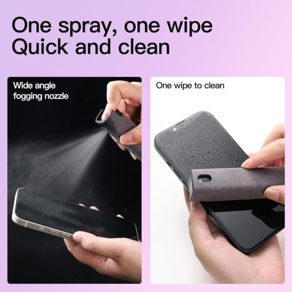 Touchscreen Screen Cleaner Kit 2 Pcs, Phone, Tablet and Car Screen Cleaner, Two in One Spray and Microfiber Cloth(Grey&Pink) - Image 4