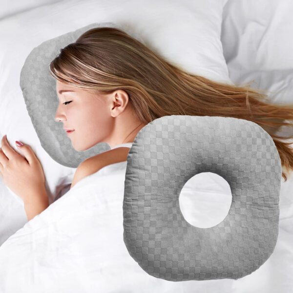 Ear Piercing Pillow for Side Sleepers with an Ear Hole for CNH and Ear Pain Ear Inflammation Pressure Sores, Cotton O-Shaped Side Sleeping Pillow, Ear Guard Pillow