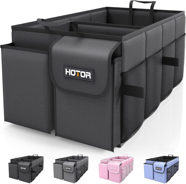 HOTOR Trunk Organizer for Car - Car Organizer, Foldable Trunk organizer for SUVs & Sedans, Sturdy Car Organization for Car Accessories, Tools, Sundries, Black, 2 Compartments, 21.3"×12.6"×10.6"