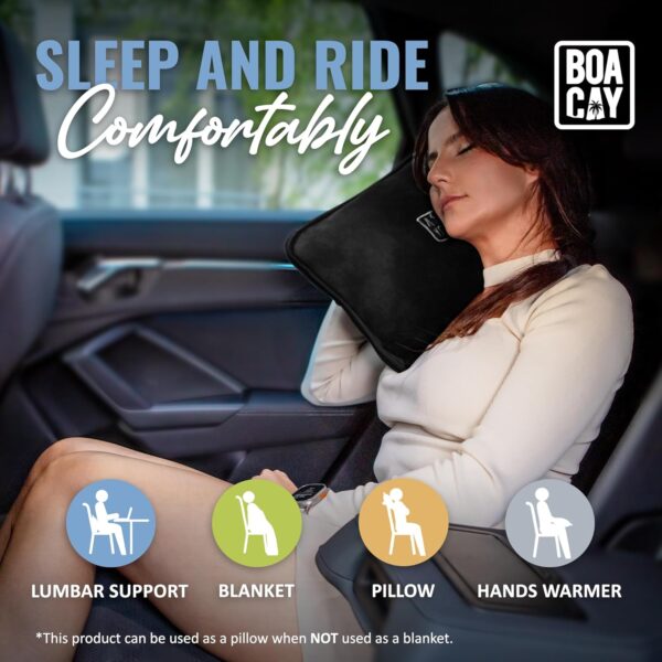 BOACAY Soft & Warm Travel Blanket for Airplane & Car - Long Flight Essential for Women, Men, Kids - Compact Pillow with Luggage Sleeve & Backpack Clip - Image 6