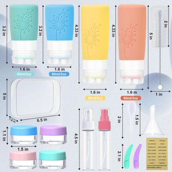 Travel Bottle Set 17pcs Travel Essentials Toiletries Container TSA Approved Leak Proof Silicone Squeezable Containers for Toiletries (Dandelions) - Image 7