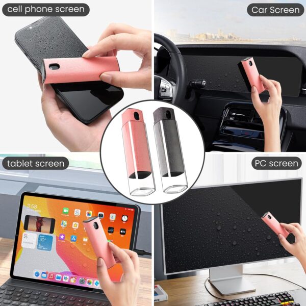 Touchscreen Screen Cleaner Kit 2 Pcs, Phone, Tablet and Car Screen Cleaner, Two in One Spray and Microfiber Cloth(Grey&Pink) - Image 2