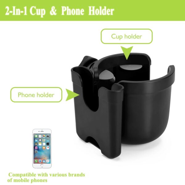 Accmor Stroller Cup Holder with Phone Holder, Bike Cup Holder, Universal Cup Holder for Uppababy Nuna Doona Strollers, 2-in-1 Cup Phone Holder for Stroller, Bike, Wheelchair, Walker, Scooter - Image 3