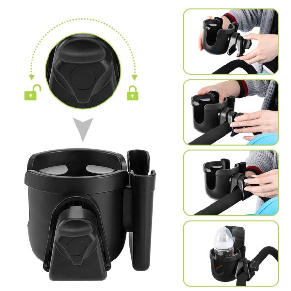 Accmor Stroller Cup Holder with Phone Holder, Bike Cup Holder, Universal Cup Holder for Uppababy Nuna Doona Strollers, 2-in-1 Cup Phone Holder for Stroller, Bike, Wheelchair, Walker, Scooter - Image 5