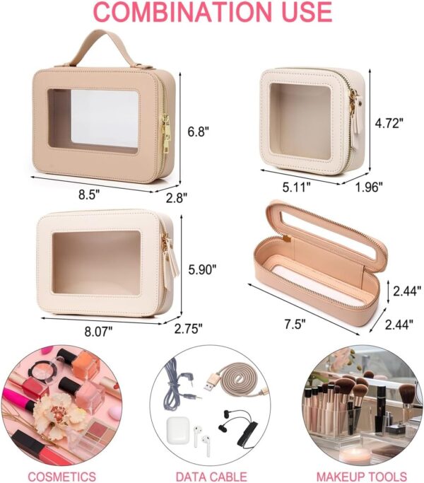 Small Makeup Bag Mini Clear Cosmetic Makeup Case & Toiletry Bag with Zipper Women's Purse Organizer & Car Essentials (Beige, MINI) - Image 7