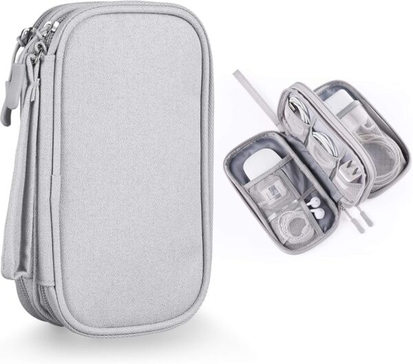 Electronics Accessories Organizer Pouch Bag, Designed for Power Adapter/Charger/Cables/Mouse, for Travel (Light Grey)