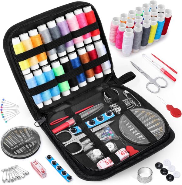 Coquimbo Sewing Kit Stocking Stuffers Gifts for Women Men Adults Kids Teens Mom Grandma Beginner Kids Traveler, Portable Sewing Supplies Accessories Contains Thread, Needle, Scissors (Black, M)